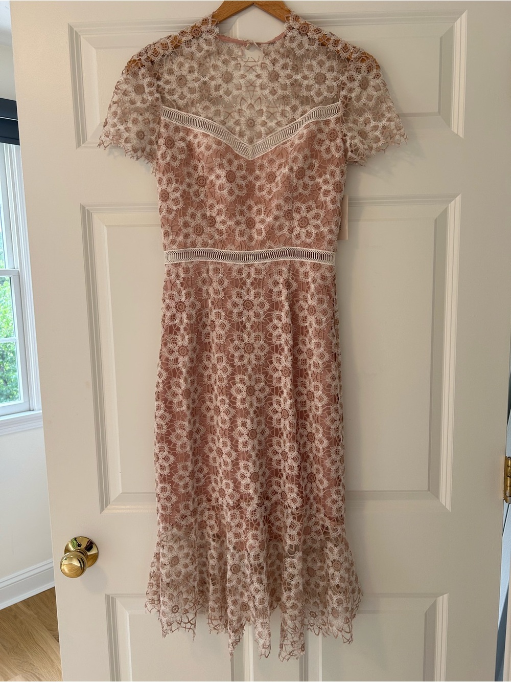 Saylor Blush Pink Floral Lace Midi Dress